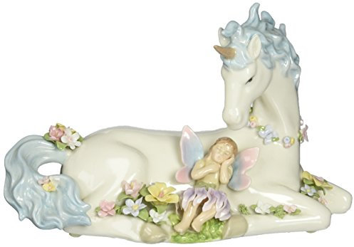 Cosmos CG 80076 feines Porzellan Einhorn mit Fee Musical Figur, 20,3 cm