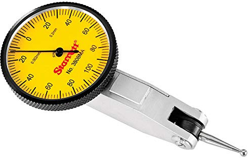 Starrett 3809MA Dial Test Indicator with Dovetail Mount and 2 Attachments, 32mm Yellow Dial, 0.8mm Range, 0.01mm Graduation