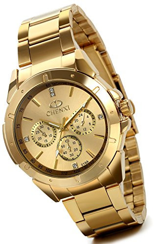 lancardo Herren 's Luxus Pure Bright Gold Ton Edelstahl Armbanduhr mit 3 sub-dial