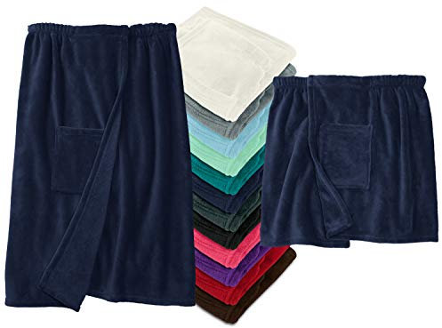 npluseins Sauna Kilt mit Klettverschluss - Damen und Herren - Kuschel Fleece 777.991, Damen S/M, Marine
