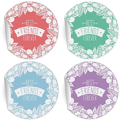 24 best friends forever Freundschafts Aufkleber mit Blumenkranz für beste Freunde, Pastell, MATTE universal Papieraufkleber runde selbstklebende Sticker für Deko ø 45mm