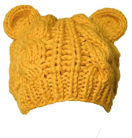 BIBITIME Niedliche Strickmütze mit Bärenohren für Damen, Wintermütze, gelb, Einheitsgröße