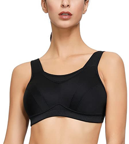 Deyllo Damen Sport BH Große Brüste starker Halt Sport-BHS Ohne Bügel für Fitness Joggen Lauf Yoga(Schwarze,38DDD / 85F)
