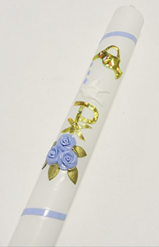Taufkerze Kommunionkerze Gold/Blau inkl. Tropfschutz und Beschriftung KW-JOA-C-01