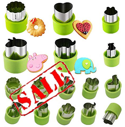 Japanese Bento Decoration Ham Cheese Fruit Vegetable Cookie Cutter Set, Food Cutouts - KT Cat, Pig, Rabbit, Chick, Heart, Dinosaur, Elephant for Kids Party&Picky Eater, 16 Shapes, 304 Stainless Steel