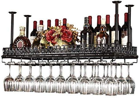 SHJICH Weinglashalter Metall Decke Weinregale Lagerung, Schwarz Bronze Weinkelch Stemware Glas Rack, Hängende Weinglas Halter Bar Dekoration Display Regal (größe : 60×35cm)…