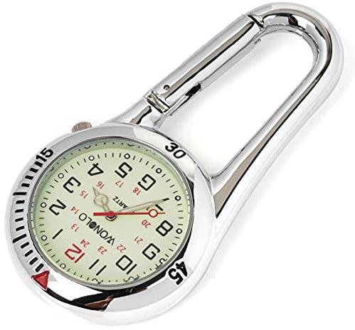 WONOLO Clip on Carabiner Luminous Face FOB Watch Digital for Doctors Nurses Paramedics Chefs Sport Unisex Men Women (Silver)