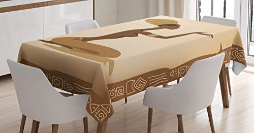 ABAKUHAUS afrikanische Frau Tischdecke, Lady Handgeste, Druck mit Klaren Farben ohne Verblassen Waschbar für innen oder Außen Bereich, 140 x 170 cm, Hellbraun Braun