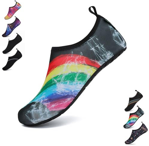 SAGUARO Chaussures Aquatiques Chaussons de d'eau Plongée Chaussettes Aqua pour Piscine et Plage Sports Nautiques Natation Surf Voile Mer Rivière pour Homme Femme(Multicolore, 40/41 EU)