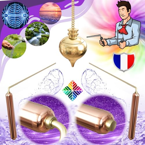 Baguettes de Sourcier DELUXE en Cuivre & Pendule Divinatoire de Radiesthésie Goutte d'eau Abbe Mermet TEMOIN en Laiton Doré : Pack Artisanal Parfait pour la Géobiologie