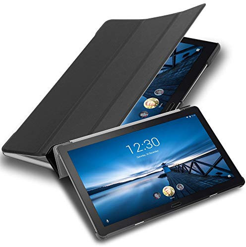 Cadorabo Funda Tableta para Lenovo Tab P10 (10.1 Zoll) in Negro SATÉN – Cubierta Proteccíon Bien Fina en Cuero Artificial en Estilo Libro con Auto Wake Up e Función de Suporte