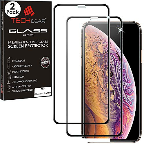 TECHGEAR [2 Pack Screen Protectors Compatible with Apple iPhone 11 Pro Max, [FULL Screen Adhesion] & [Full Coverage] 3D GLASS Edition Tempered Glass Screen Protectors Guards Covers - Black