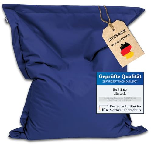 BuBiBag Riesen Sitzsack XXL mit Füllung, Outdoor Sitzsäcke für Kinder und Erwachsene, Beanbag mit waschbarem Bezug & wetterfest (Dunkelblau 190x145cm)