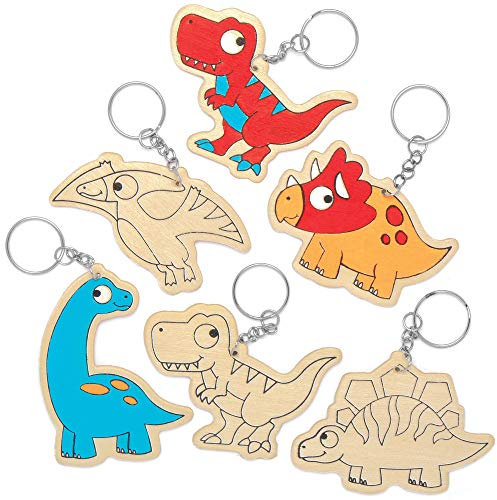 Baker Ross Porte-clés dinosaures en bois (paquet de 10) - Loisirs créatifs pour enfants