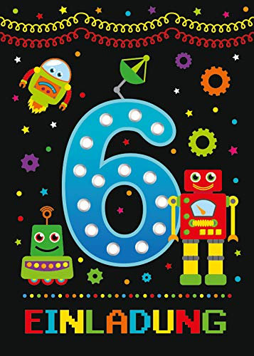 12 Einladungskarten zum 6. Kindergeburtstag sechste Geburtstag Jungen Jungs Robot Roboter