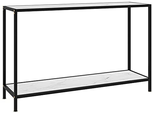 vidaXL Konsolentisch Flurtisch Konsole Beistelltisch Sideboard Wandtisch Frisiertisch Glastisch Deko Weiß 120x35x75cm Hartglas Stahl