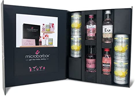 MicroBarBox Pink Gin Gift Set with Lemonade in a Premium Luxury Gift Box | Gin Gift for Women | including Gordons, Beefeater, Real English Ruby's Pink Gins, Edinburgh Rhubarb & Ginger Gin