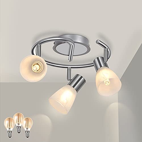 Unikcst 3 Flammig Deckenstrahler E14 LED Deckenleuchte Schwenkbar Deckenlampe wohnzimmer Schlafzimmer Glasschirm Mit 3x 4W 400LM Warmweiß Leuchtmittel