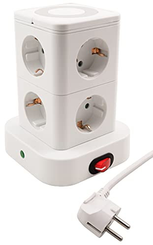 MC Power - Steckdosenturm Mehrfachsteckdosen | ST-08 | 8 Steckdosen, 3.680 Watt / 16A, 2X USB-A + 1x USB-C, 1,4m Kabel, Überspannungsschutz