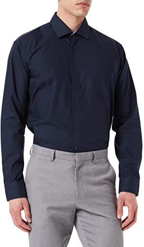 Seidensticker Herren Business-Hemd - Extra Slim Fit - Bügelfrei - Kent-Kragen - Langarm - Patch - 100% Baumwolle, Dunkelblau, 40 EU