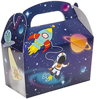 Weltraum Space Geschenkboxen 12 Stück aus Pappe für Mitgebsel und Give-Aways auf dem Kindergeburtstag mit Palandi® Sticker