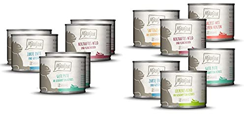 MjAMjAM - Premium Nassfutter für Katzen - Mixpaket II - Wild & Kaninchen, Pute, Ente & Geflügel, 1er Pack (6 x 200 g) & Premium Nassfutter für Katzen - Mixpaket 3, 6er Pack (6 x 200 g)