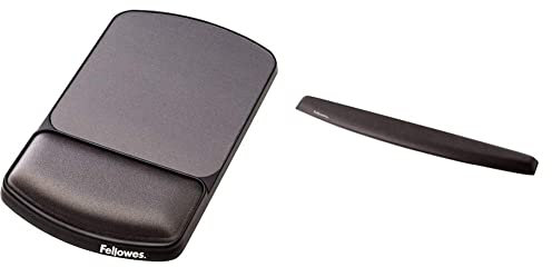 Fellowes Premium Height Adjustable Mouse Pad/Wrist Support - Graphite & 9178201 - Ergo Mouss' Keyboard Wrist Rest - Black - Pack of 1