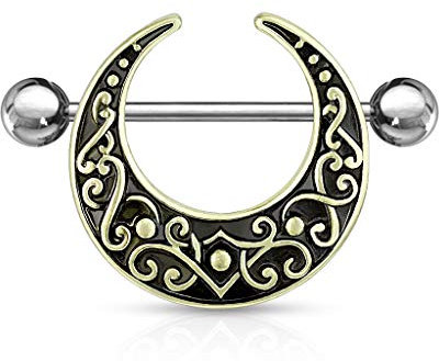 beyoutifulthings Brustwarzen-piercing Vintage Halb-Mond Gold Brust-piercing Nippel-piercing Intim-piercing Chirurgenstahl Stab 16-mm