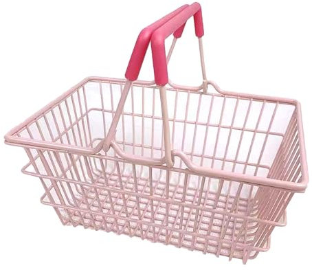 Cyrank Mini-Rosa-Einkaufskorb für kleine Mädchen, Spielzeug-Kinder-Einkaufswagen-Serie, tragbarer Mini-Kinder-Einkaufskorb mit Griffen, Tisch-Aufbewahrungskorb, dekorative Ornamente (Rosa)