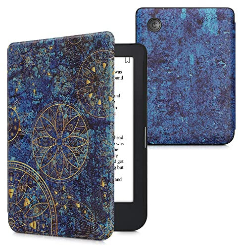 kwmobile Étui Compatible avec Kobo Clara 2E Coque - Étui à Rabat magnétique Tablette eReader Similicuir - Jaune-Bleu foncé