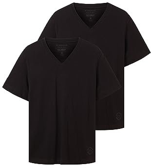 Tom Tailor Pack de Dos Camisetas de algodón con Cuello de Pico, Negro (29999-Negro), S 2 para Hombre