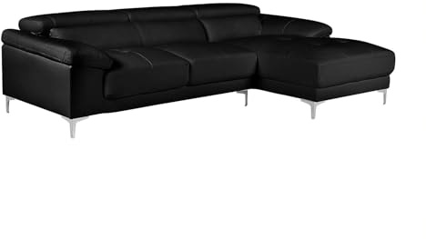 Vente-unique-Ecksofa - Ecke Rechts - Leder - Schwarz - Solange