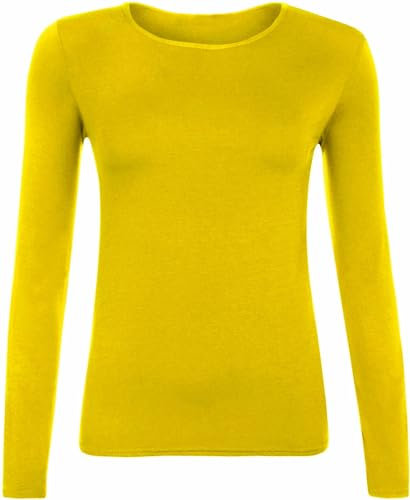 SXME MIGHT SAY Stylish Versatile Womens Ladies Long Sleeve Scoop Neck Stretch Plain Casual T Shirt Essential Top Blouse Assorted Yellow Must Have in Every Wardrobe UK Sizes Yellow XL