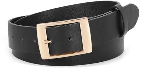 SUOSDEY Frauen Ledergürtel Damen Gürtel für Jeans Kleider Hosen mit klassischer Dornschließe,3.8cm Breite,Schwarz Goldschnalle