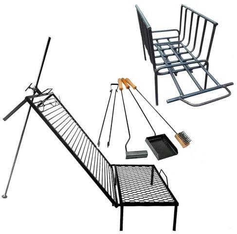 Parrilla Argentina Premium – Parrilla Asador – Parrilla con estaca incorporada + Brasero + kit herramientas de fuego (40 x 20 pulgadas)