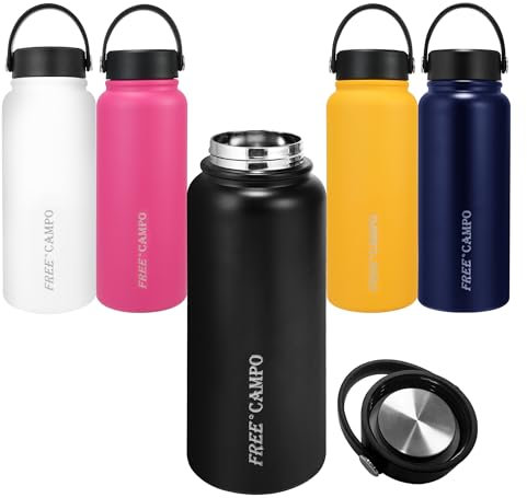 FREE CAMPO Gourde Isotherme-Bouteille Isotherme-800 ml-Sans BPA-Gourde Sport Étanche-Gourde INOX-Garde au chaud jusqu'à 12 h et au froid pendant 24 h-Pour boissons gazeuses, fitness(noir)