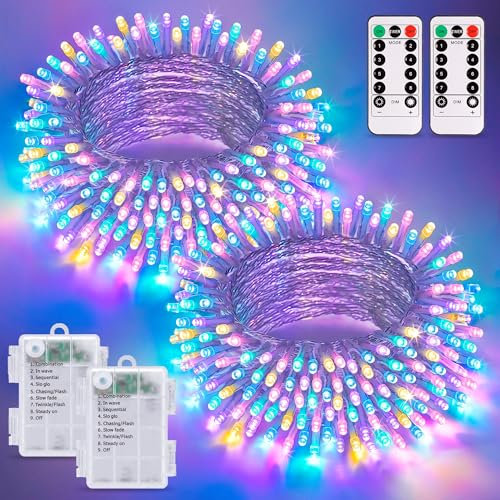 JMEXSUSS 2 Pack Easter Lights Battery Operated Outdoor Indoor, Total 66ft 200 LED Multicolor Easter String Lights for House Porch Yard Garden Tree Decorations