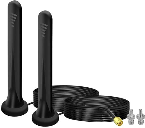 Lot de 2 antennes 5G LTE - Amplificateur de signal omnidirectionnel - Connecteur SMA TS9 - 15 dbi - Base magnétique - Avec câble de 3 m - Pour routeur 3G/4G/5G/GSM/GPRS - Passerelle IoT Smart Home