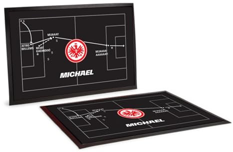 WandMagie Eintracht Frankfurt Fanartikel mit Name personalisiert I Schwarze Fußmatte Spielzug (60cm x 40cm) SGE Geschenk für Fußballfans