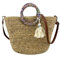 MODELISA - Bolso Capazo De Hombro Y Mano Rafia Paja Borla Playa Mujer (Marrón)