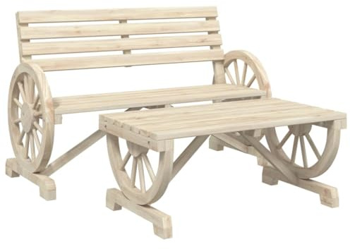 vidaXL Garten Lounge Set 2-TLG., Gartenbank mit Wagenräder-Design, Tisch für Garten Terrasse, Gartenmöbel, Landhausstil, Massivholz Tanne