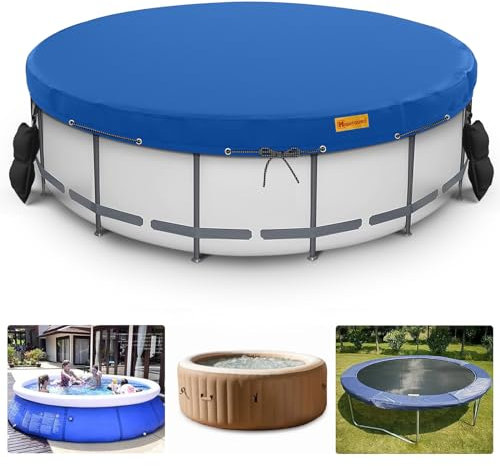 HIGHTQURO Bâche de Piscine Ronde de 2,1 m pour Piscine Hors Sol avec Cadre en métal, Cordes d'arrimage et Sac de Sable pour Augmenter la stabilité, résistante aux UV et aux déchirures