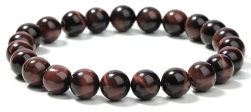 Landorilo Handmade Echte Naturstein Perlen Heilsteine Armband Damen Herren, 8MM Runde Edelsteine Yoga Armbänder, Glücksarmband, Kreative Schmuck Geschenke(Rotes Tigerauge)