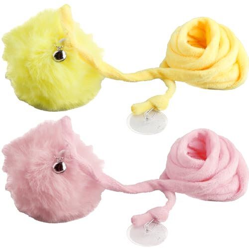 Thyonta 2 PCS Door Hanging Cat Toy Set - Hanging Door Cat Kitten Jumpy Plush Toy Cat Toy or Indoor Cats Chasing Playing Exercising Toys (Pink & Yellow)