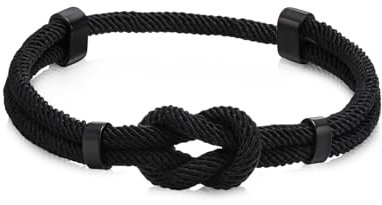 TempBeau Armband Herren Schwarz Segeltau Surferarmband : Männer Armband Paracord Handgemacht Surfer Armbänder für Männer und Damen Nautic Seil Armband Einstellbar Geflochtenes Schmuck Geschenk