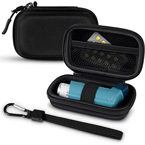 MEDMAX Tragbare Tasche für Asthma Inhalator, Medizin-Reise-Tragetasche | schützende stoßfeste Medizin-Reise-Tragetasche mit Karabinerhaken und Trageriemen kompatibel mit L-förmigen