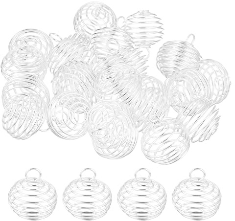 sourcing map 50Pcs Spiral Bead Cages Pendants, 30x25mm Stone Holder Necklace Hollow Cage Pendants for Jewelry Making Crafting, Silver Tone