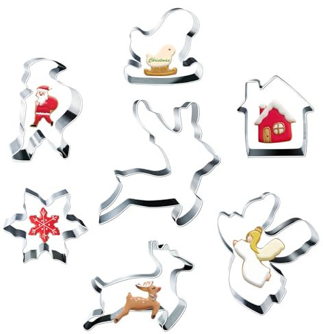 Keksausstecher Ausstechformen Weihnachten Set,7 Stück Rentier Ausstecher Nikolaus Engel Plätzchenformen Weihnachten Edelstahl Plätzchen Ausstecher für Backen Torten Fondant Kekse