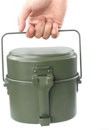 ReachMall Portable Camping Mess Kit, Aluminum & Plastic, Green, Small, For Camping, Hiking, Cycling, Backpacking