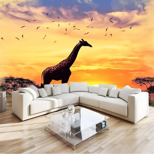 Vlies Fototapete Tier Giraffe Afrika Sonnenuntergang 200x140 cm Art Mauer VliesTapete Wandtapete Wanddeko Wand Wohnzimmer Schlafzimmer Wohnung Wandbilder